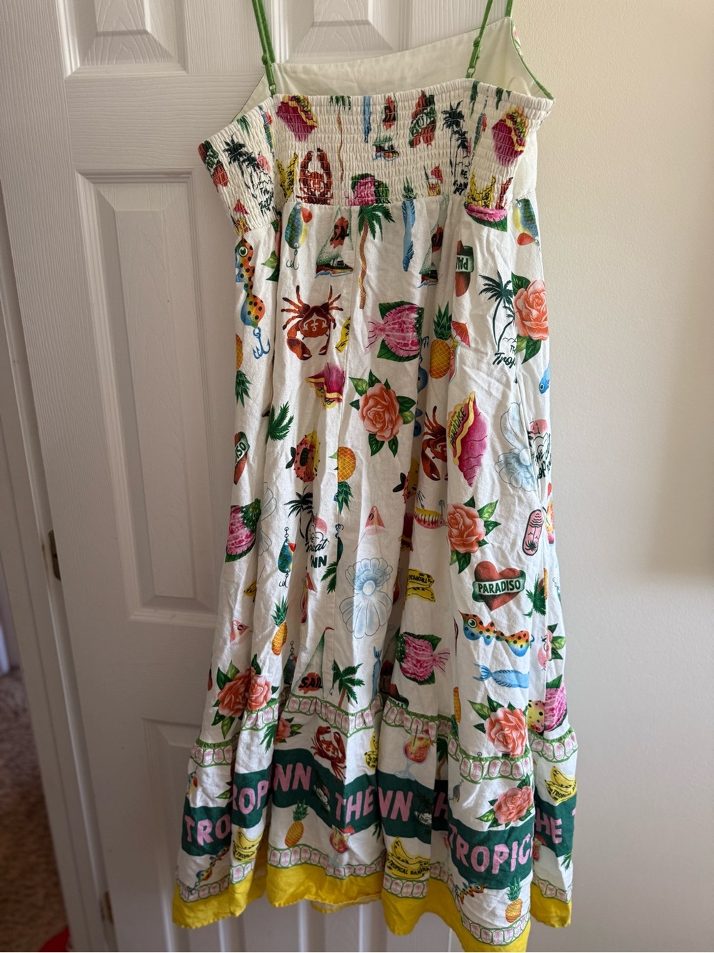 Rachel Zoe White Tropical Print Maxi Dress with Green Trim - Picture 3 of 4